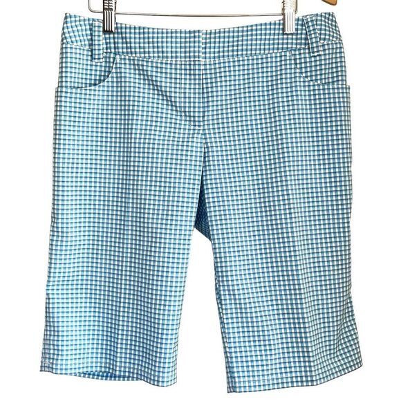 NWOT ADIDAS size 6 AQUA PLAID GOLF BERMUDA WALKING SHORTS - Picture 1 of 8